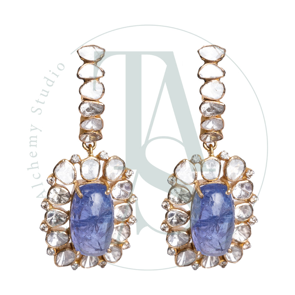 Kiyan Dangling Uncut Diamond and Tanzanite Earrings