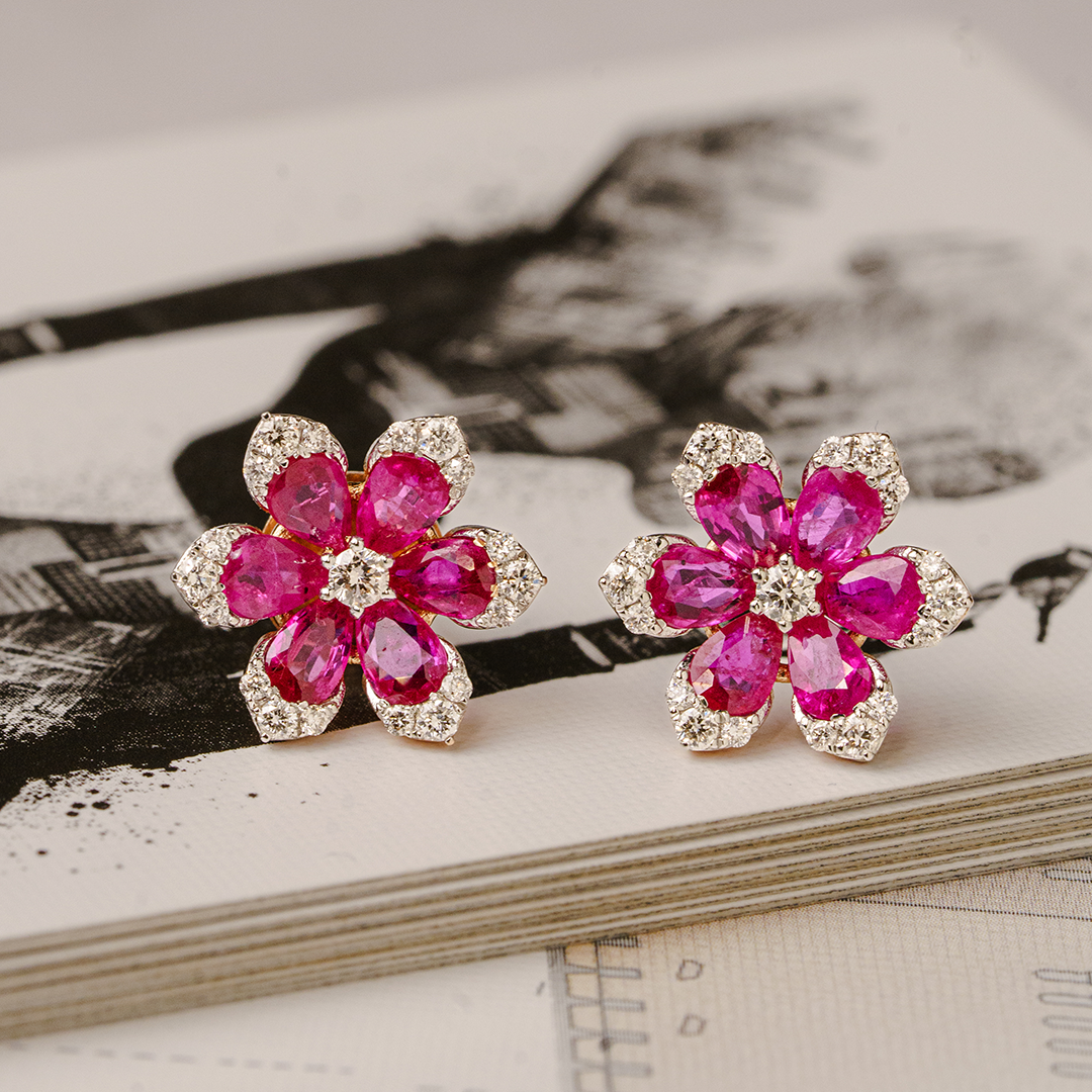 Mini Fiora Ruby Diamond Earrings