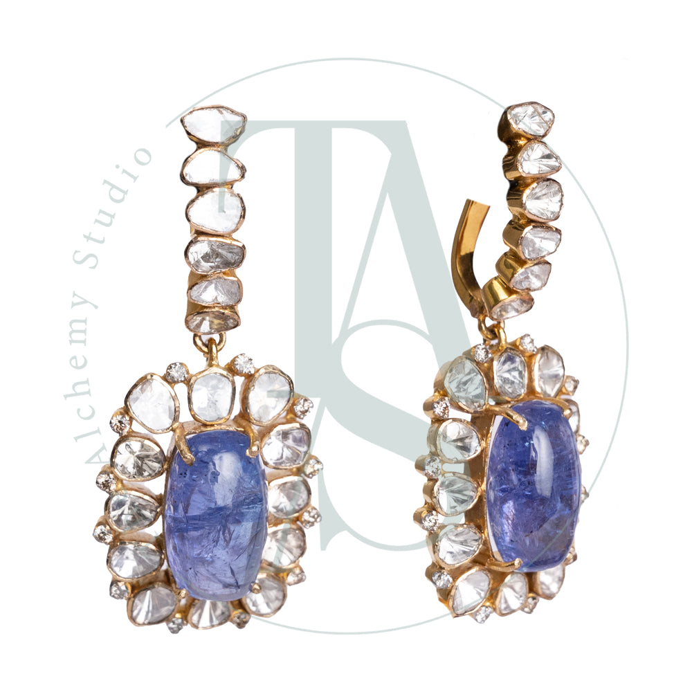 Kiyan Dangling Uncut Diamond and Tanzanite Earrings