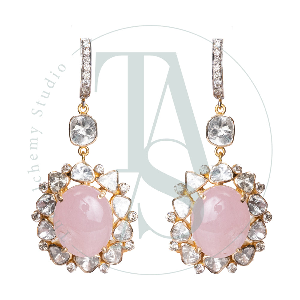 Jeahh Uncut Diamond and Morganite Hanging Flower Earrings