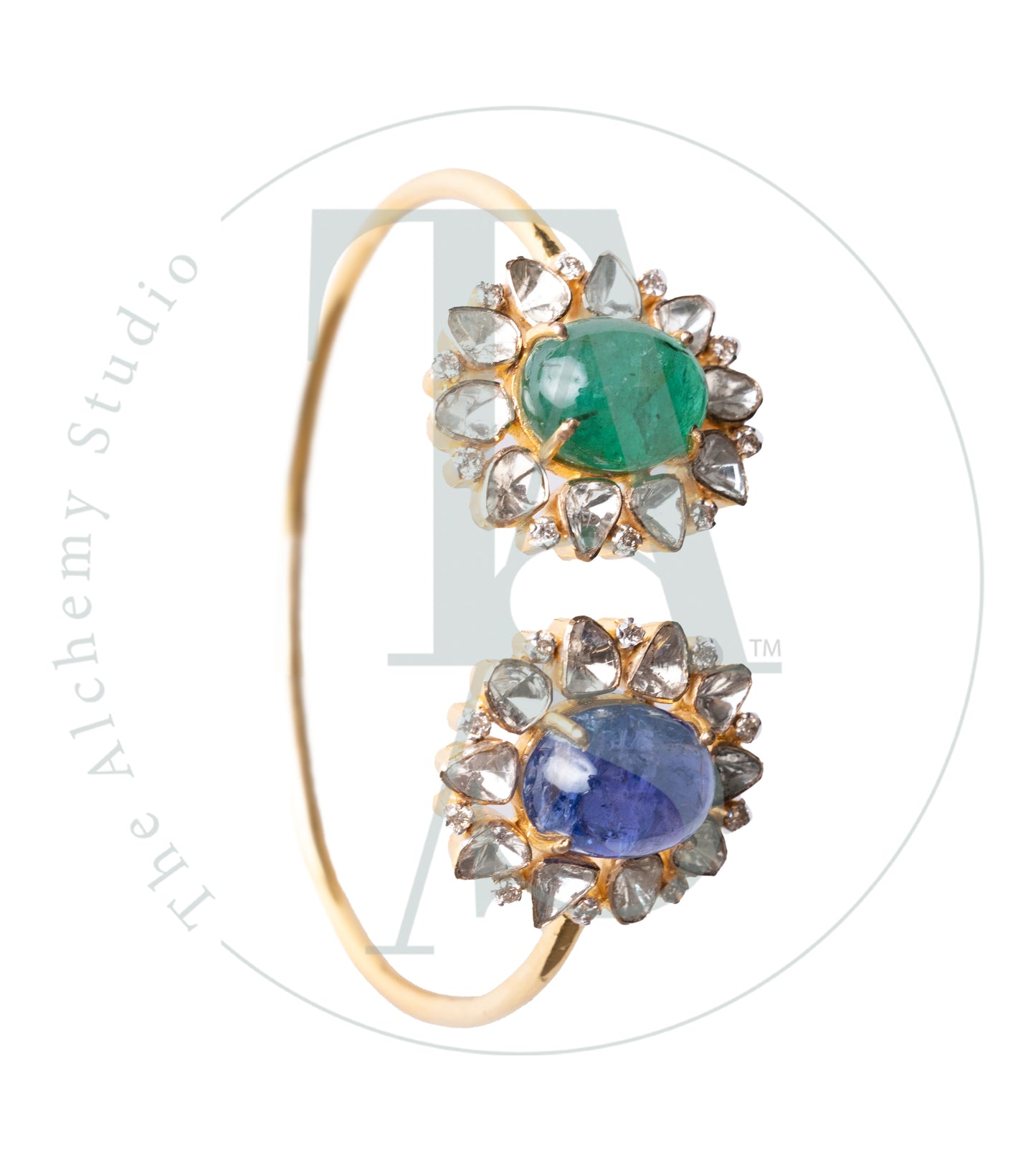 Kiyan Emerald and Tanzanite Flower Cuff with Uncut Diamonds
