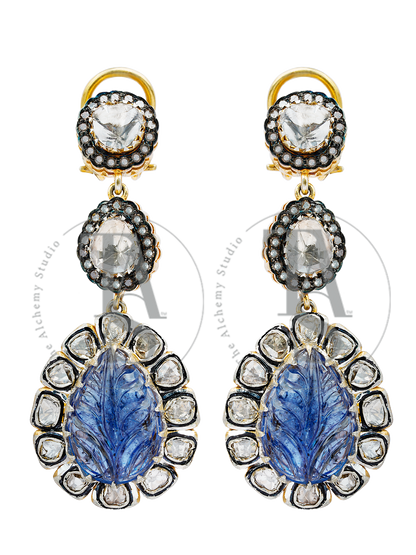 Clara Tanzanite and Uncut Diamond Dangling Earrings
