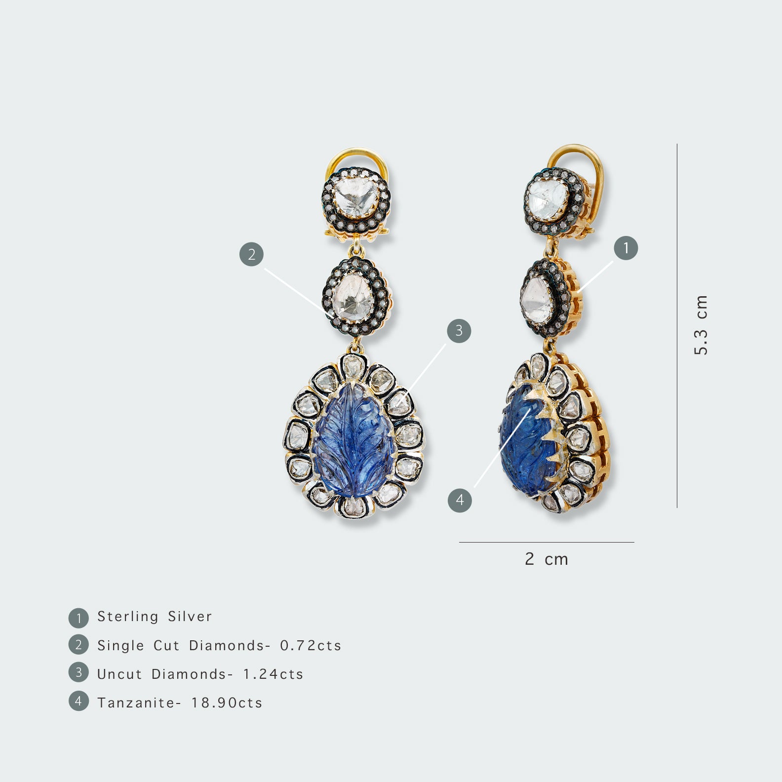 Clara Tanzanite Polki Dangling Earrings