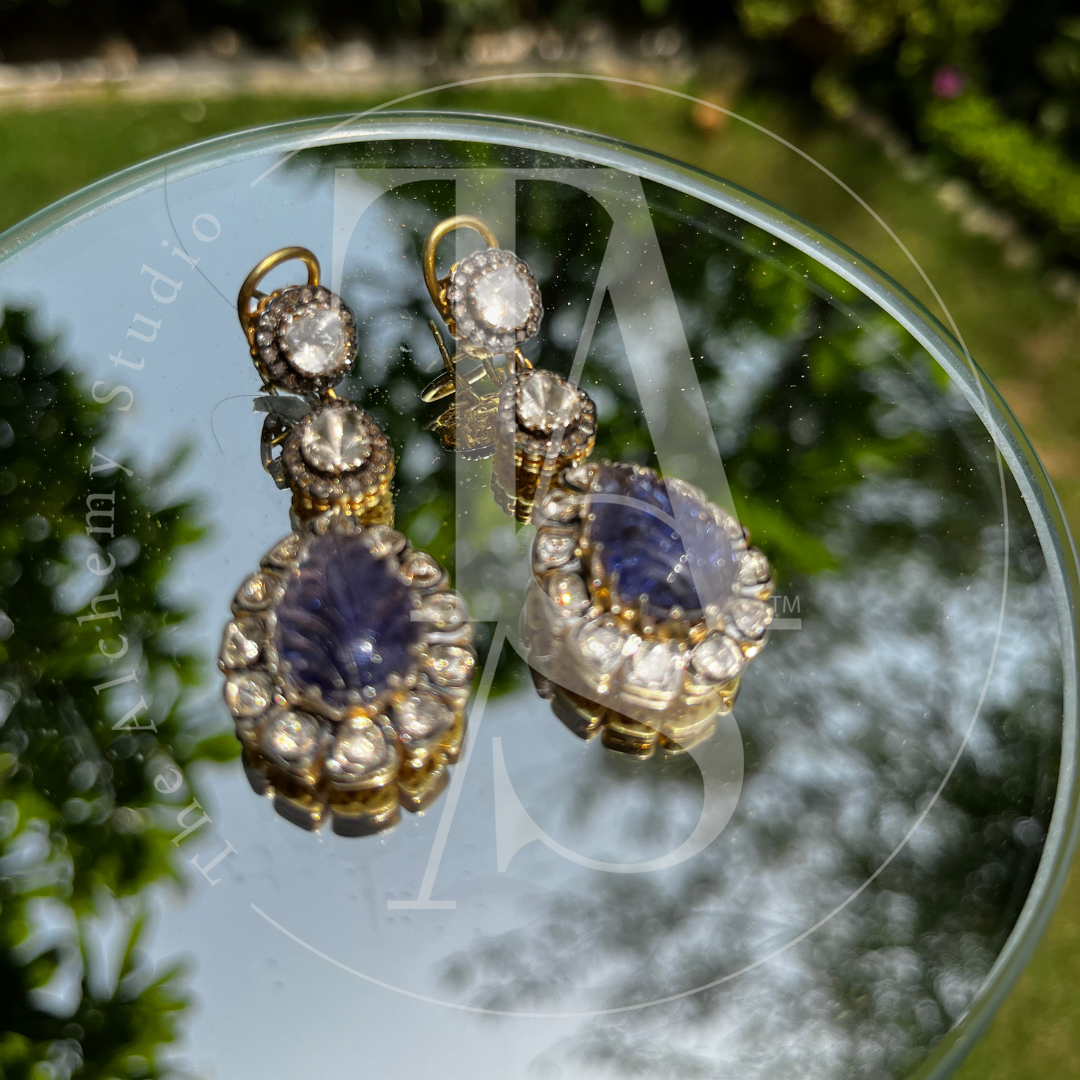 Clara Tanzanite and Uncut Diamond Dangling Earrings