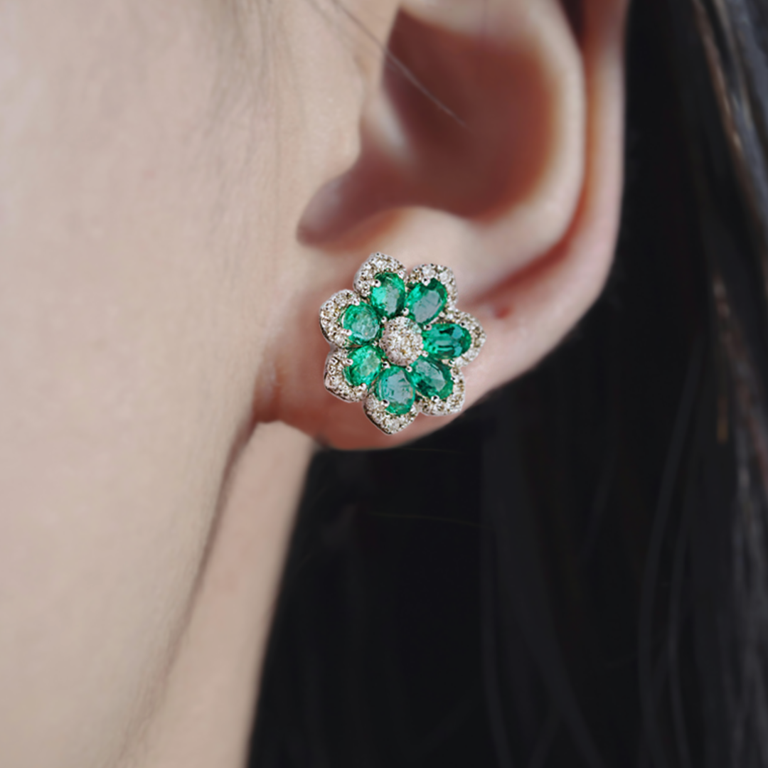 Mini Fiora Emerald Diamond Earrings