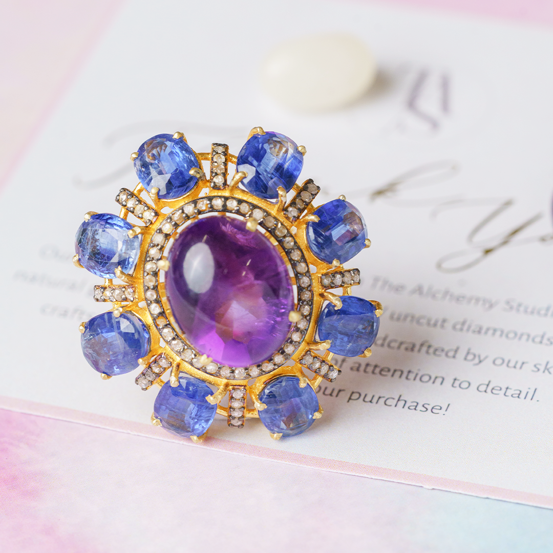 Eleanora Amethyst Sapphire Diamond Ring