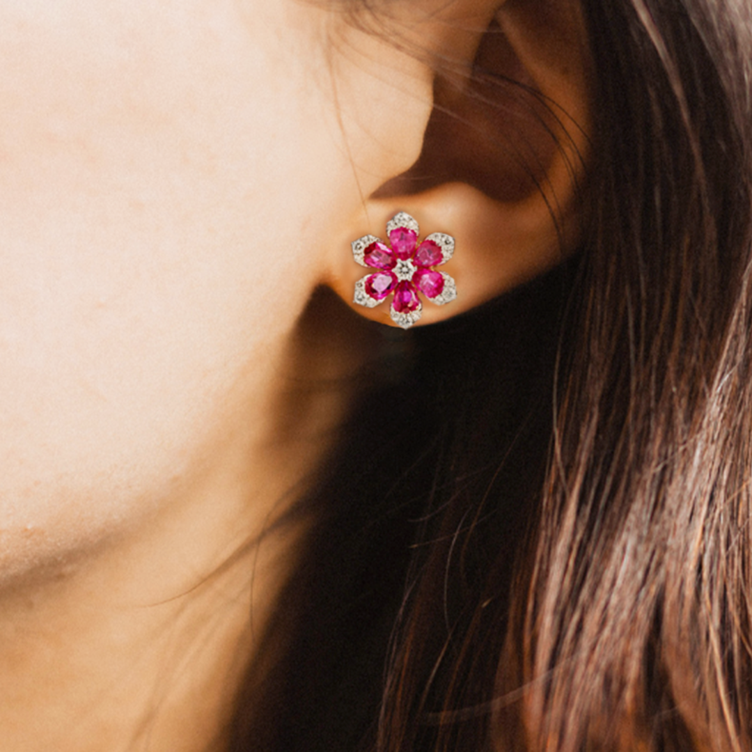 Mini Fiora Ruby Diamond Earrings