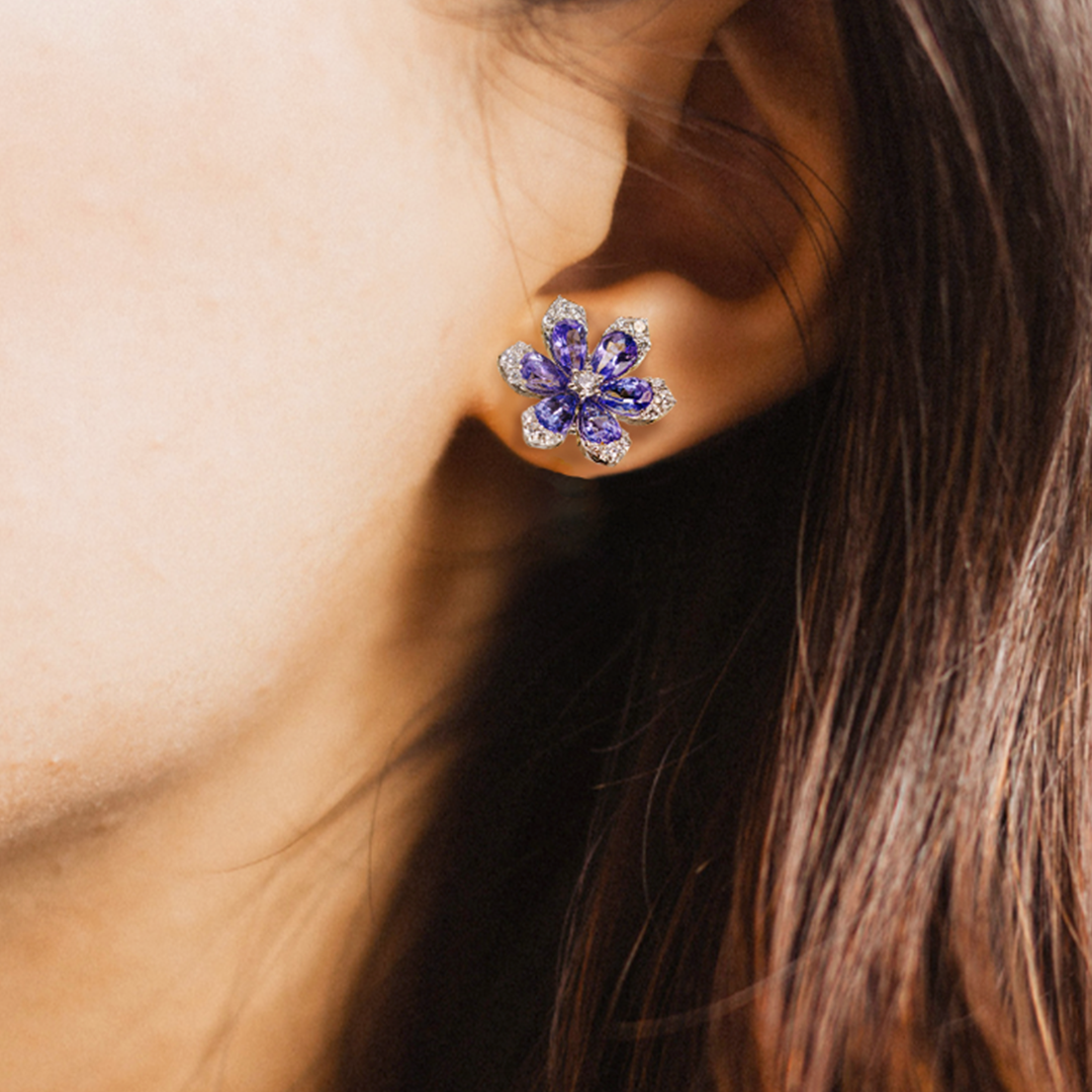 Mini Fiora Tanzanite Diamond Earrings