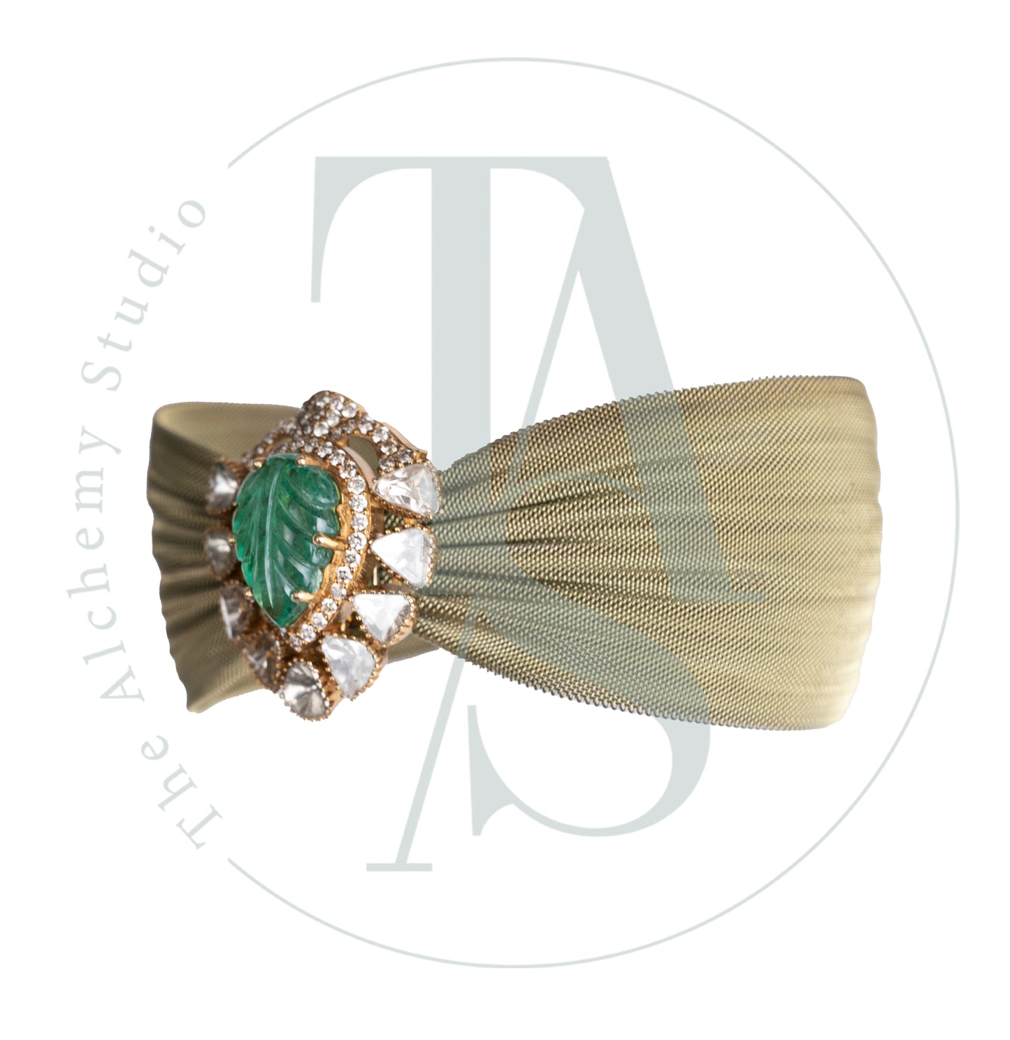 Crest Emerald and Uncut Diamond Cuff