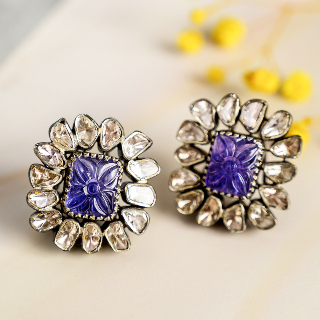 Amara Sqaure Tanzanite Polki Earrings