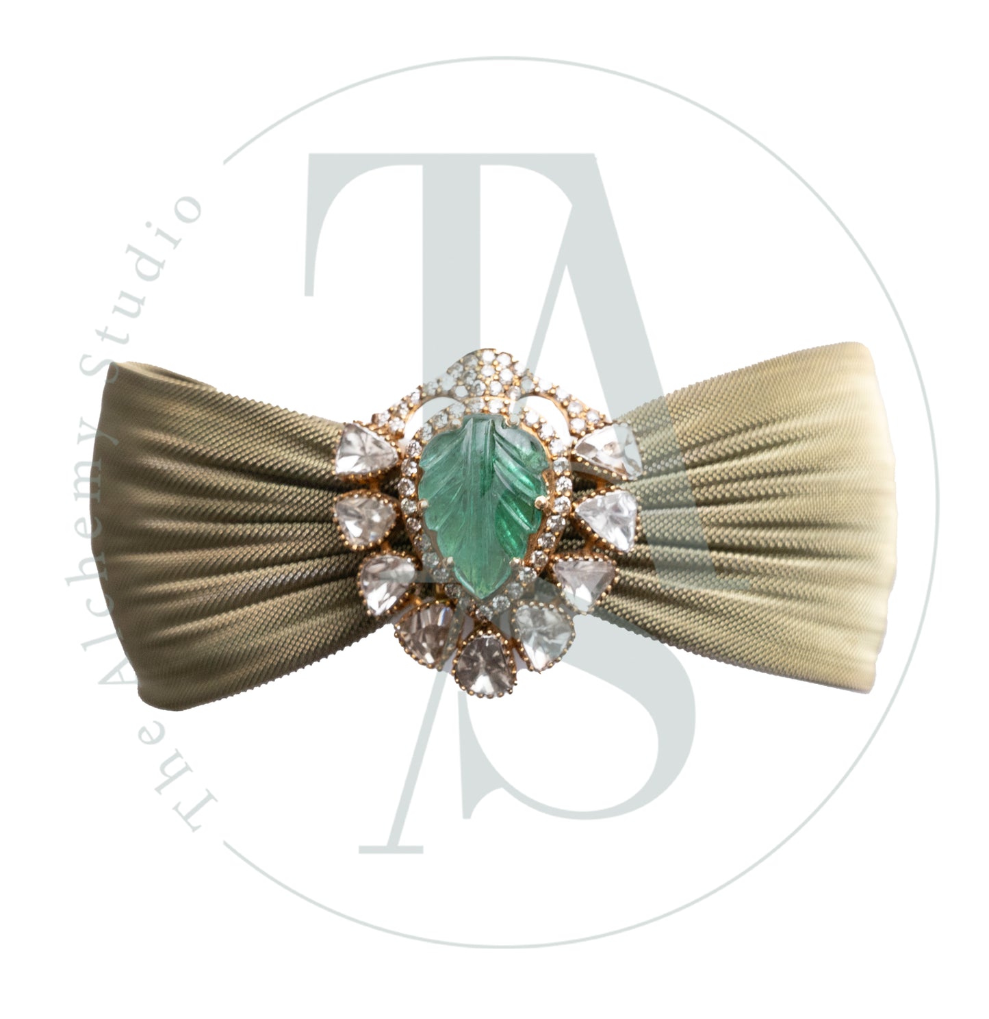 Crest Emerald and Uncut Diamond Cuff