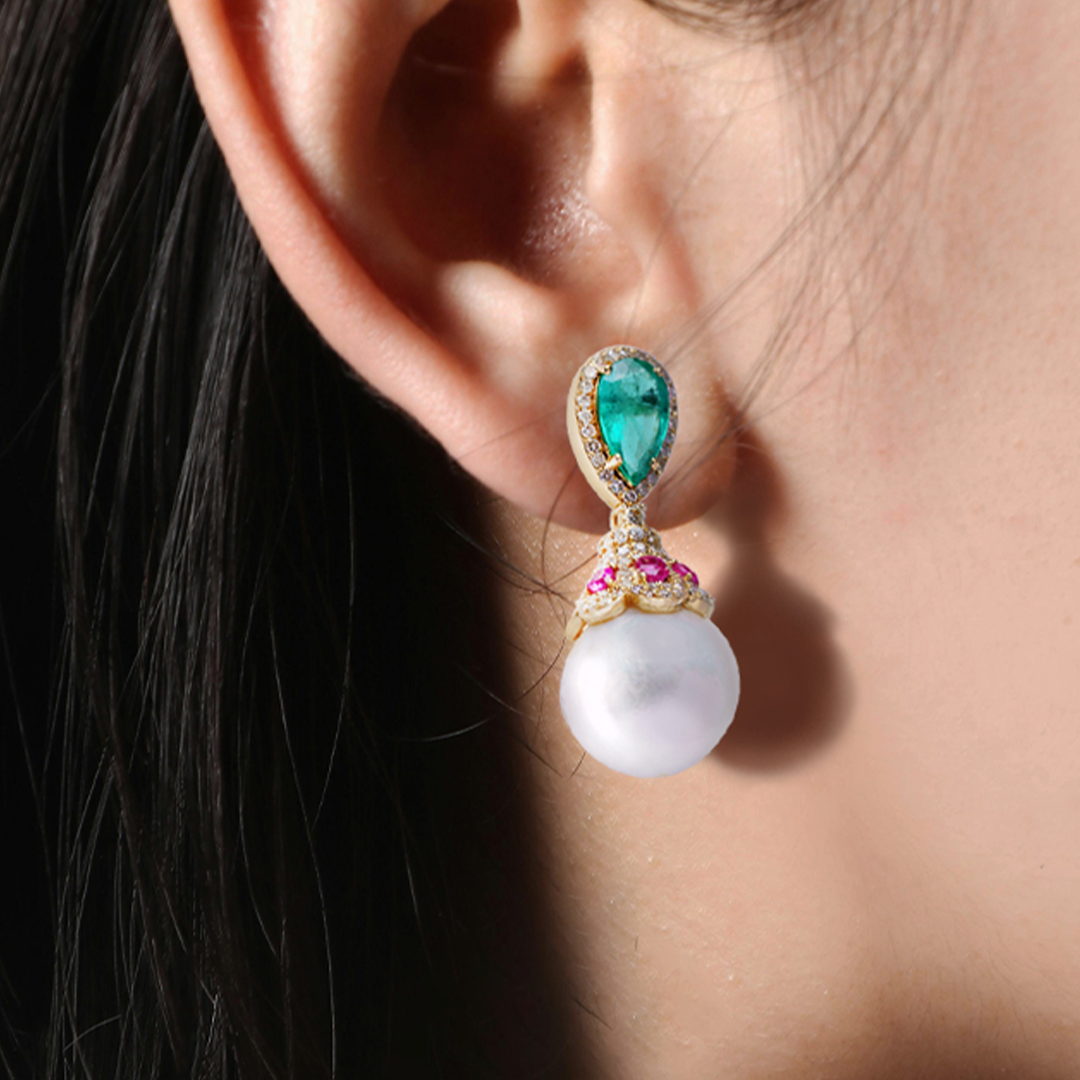 Nova Emerald Ruby Diamond Earrings