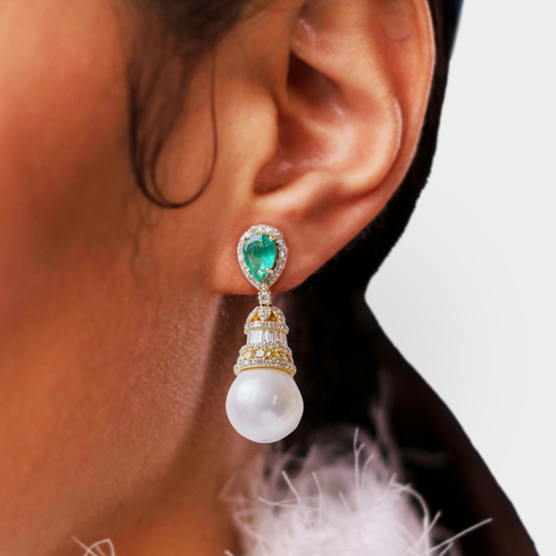 Nova Sonata Emerald Diamond Earrings