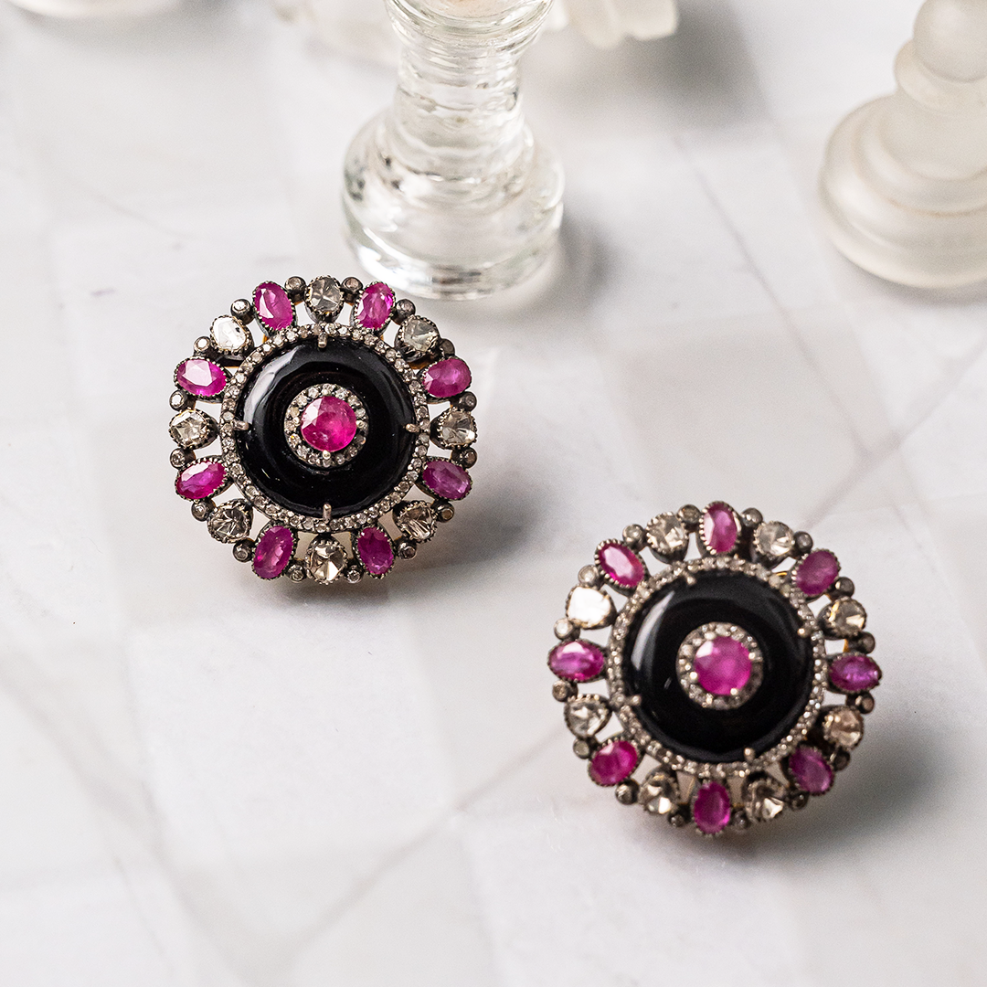 Adelisa Black Onyx Ruby Polki Earrings