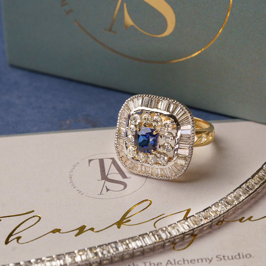 Sapphire Cushion Diamond Ring