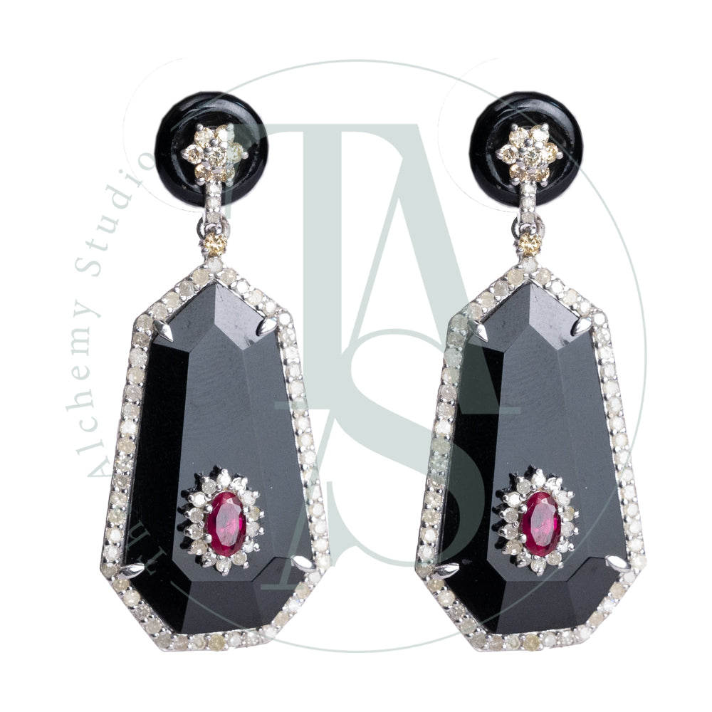 Oberon Black Onyx and Ruby Earrings