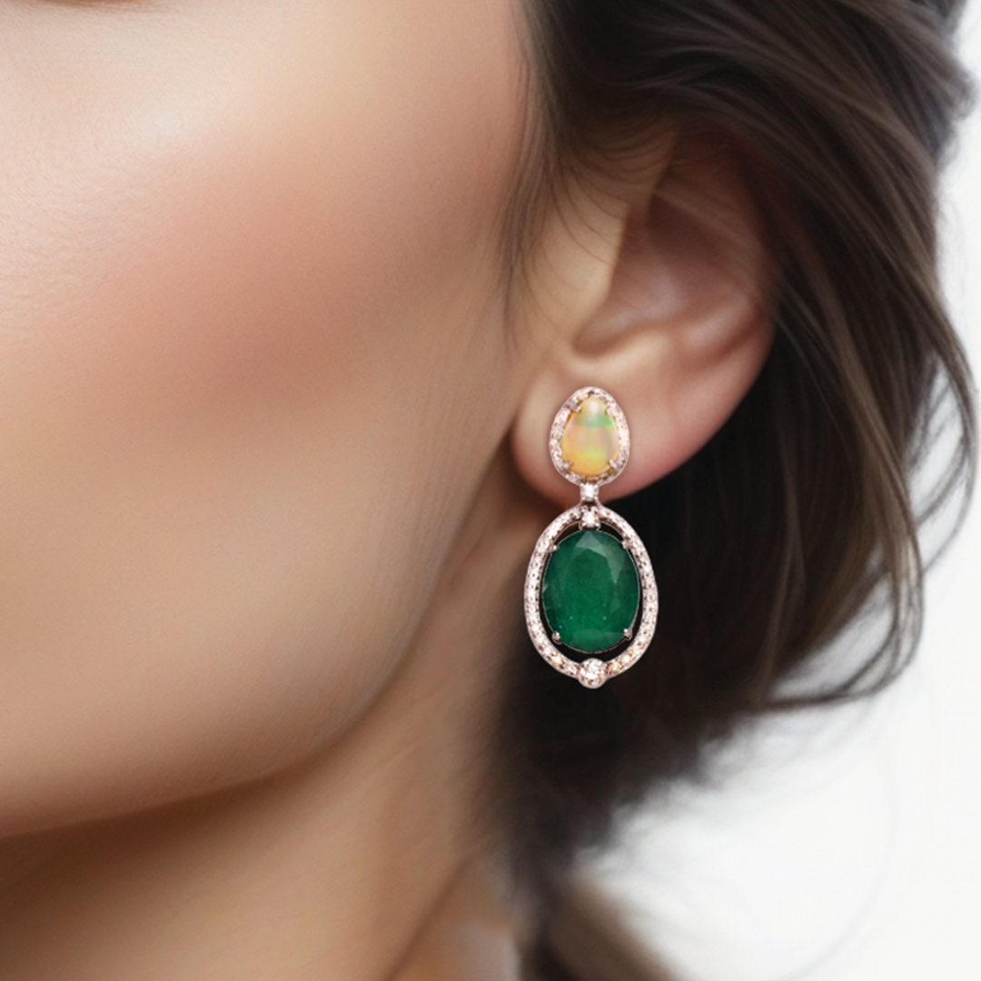 Scintilla Emerald Opal Diamond Earrings