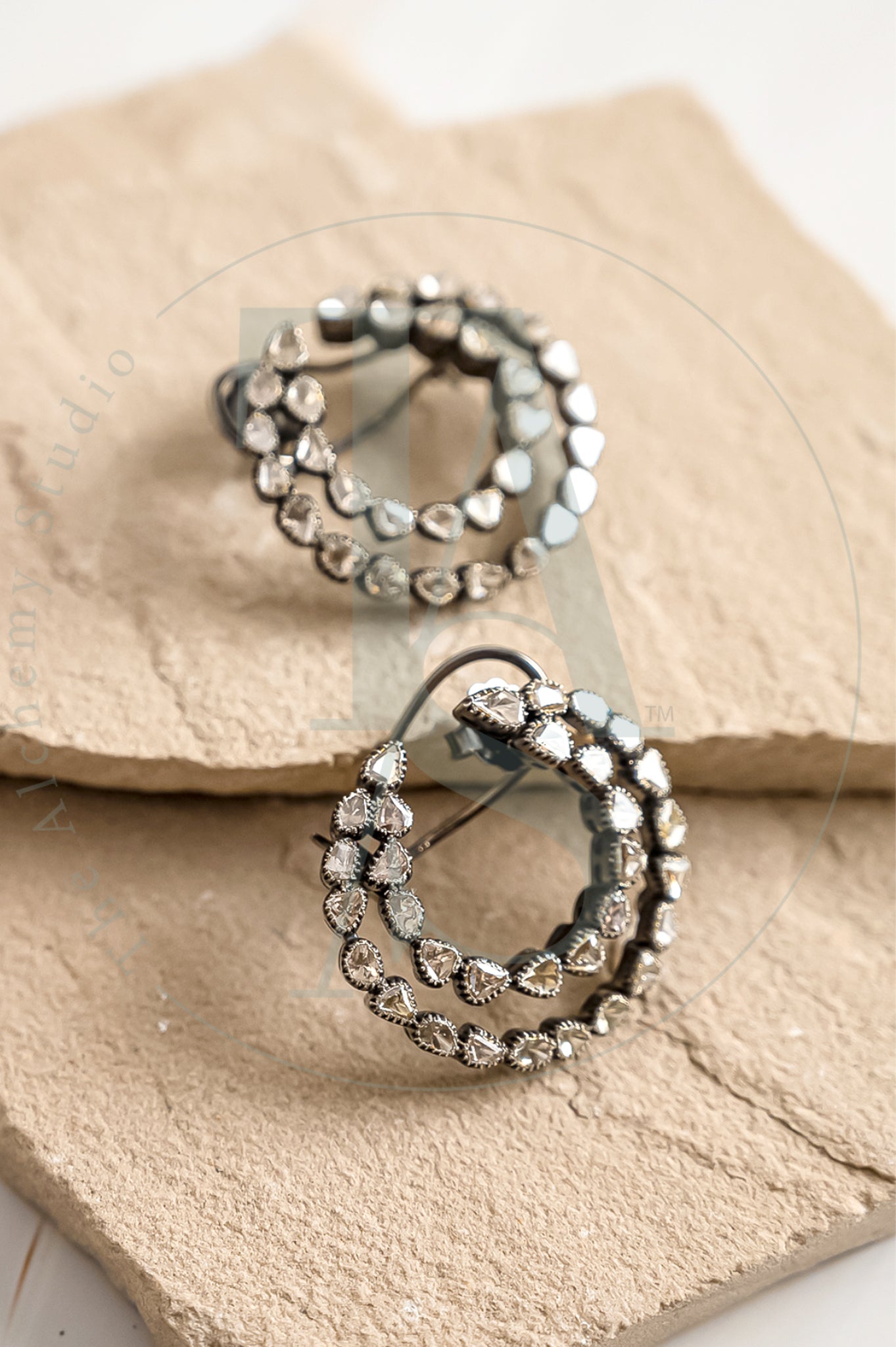 Dual Layered Uncut Diamond Hoops