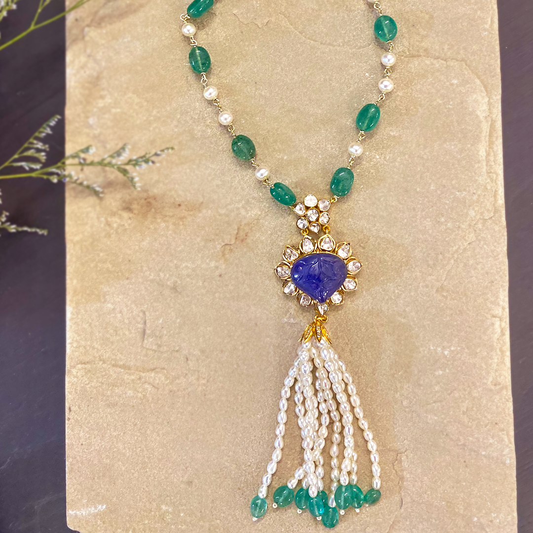 Marella Tanzanite Russian Emerald Polki Pendant