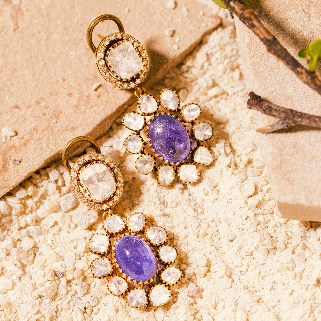 Dahlia Tanzanite Polki Earrings