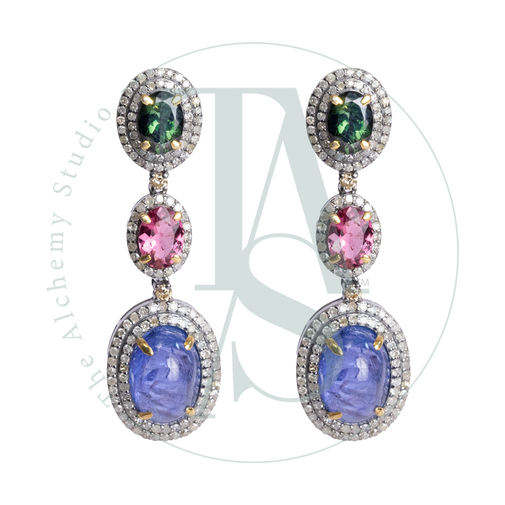Cherine Tanzanite and Tourmaline Earrings