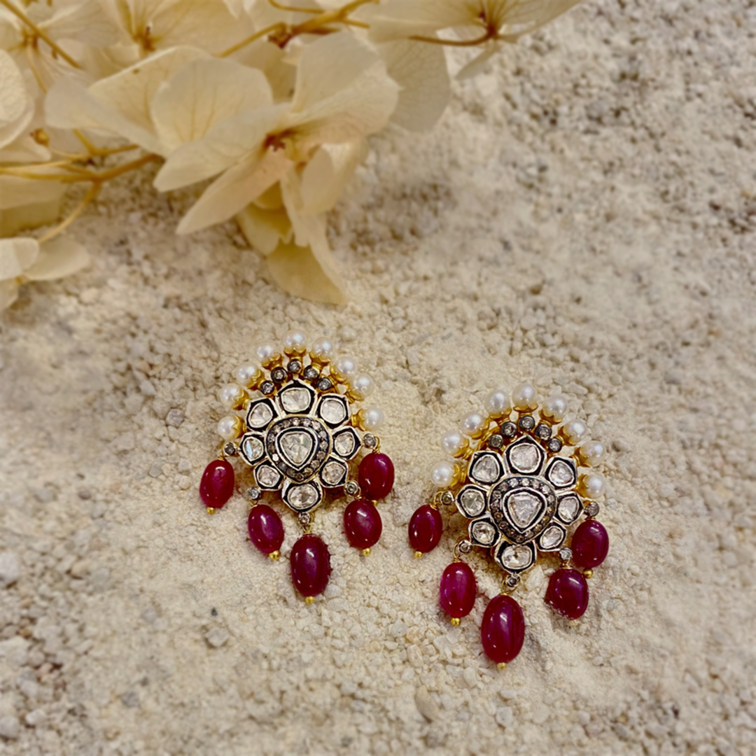 Ruby Polki Wildflower Earrings