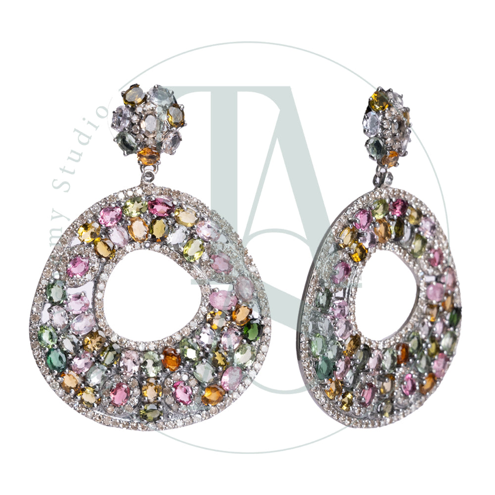 Faye Drizzle Diamond and Multi Sapphire Earrings