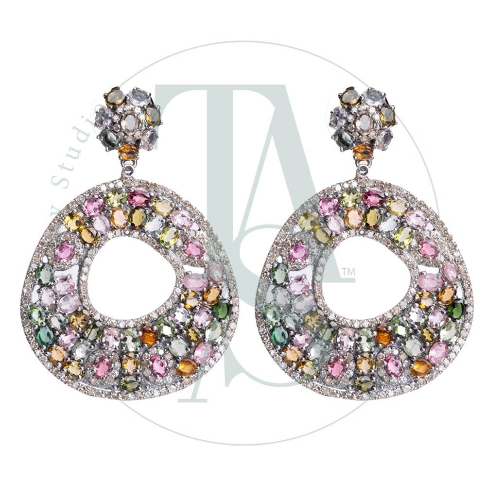Faye Drizzle Diamond and Multi Sapphire Earrings