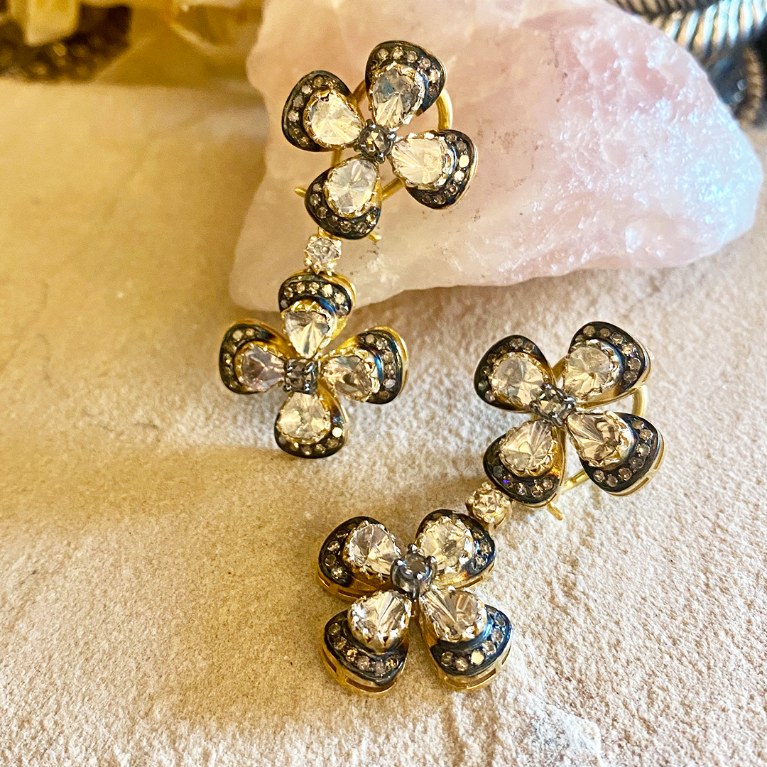 Dual Flower Polki Earrings