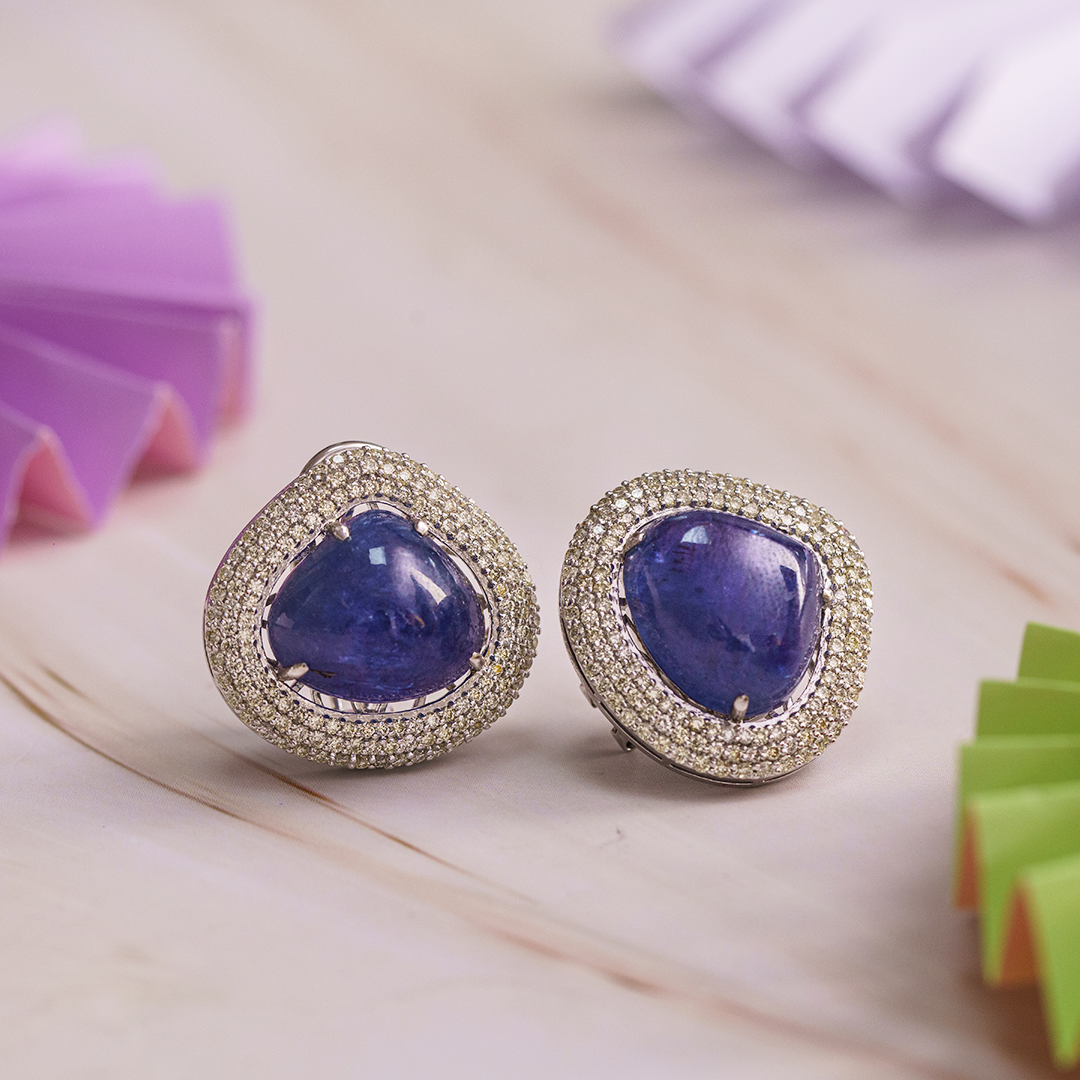 Cushion Tanzanite Diamond Earrings