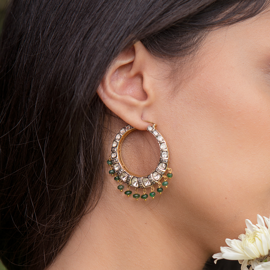 Eclipse Polki Emerald Hoops