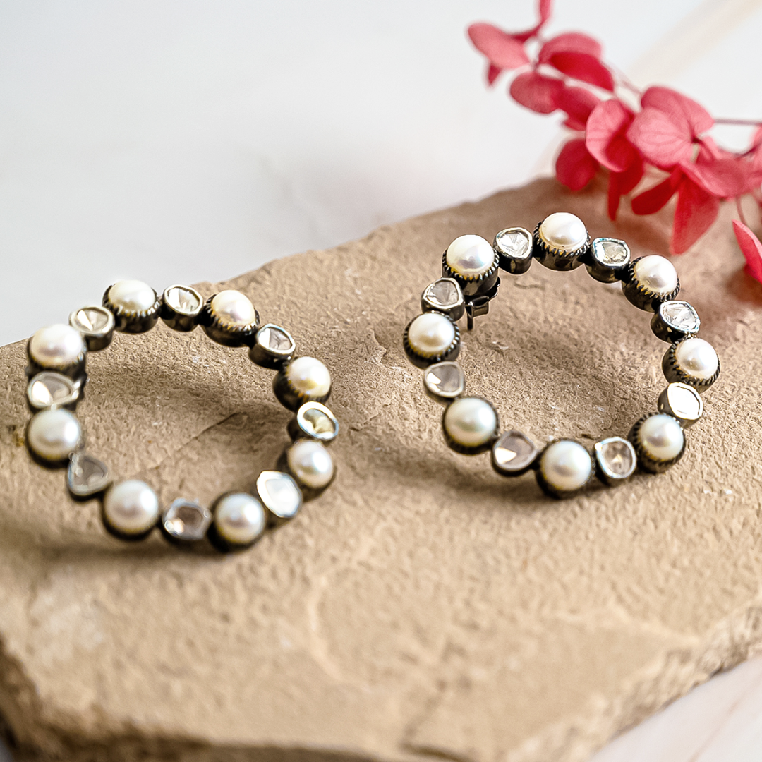 Savira Polki Pearl Hoops