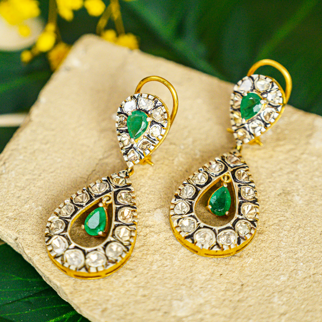 Jiva Polki Emerald Earrings