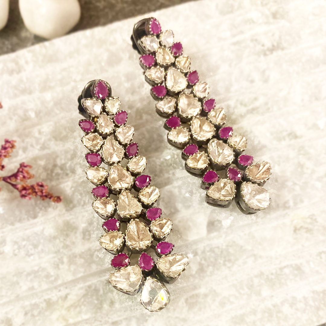 Waterfall Polki Ruby Earrings