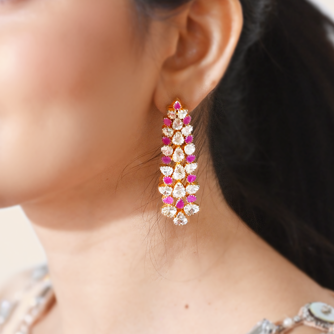 Waterfall Polki Ruby Earrings