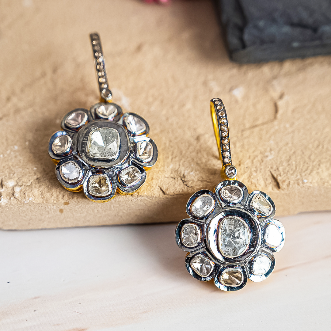 Vintage Flower Polki Earrings