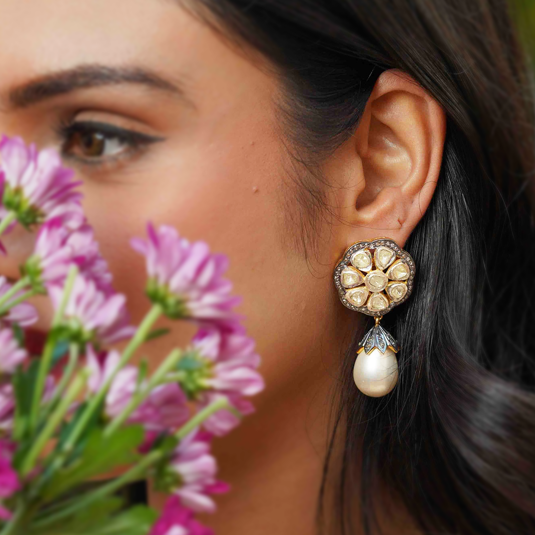 Geo Flora Polki Earrings
