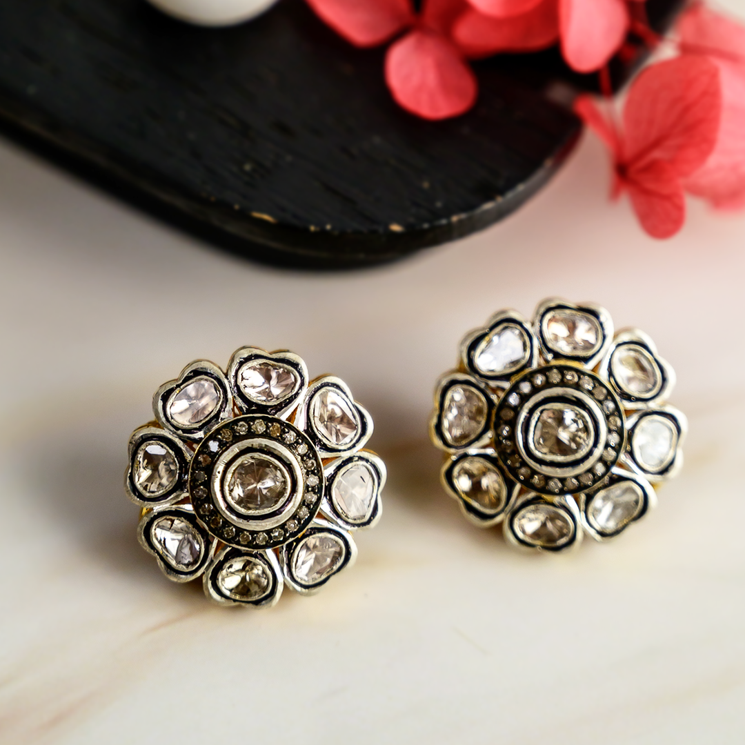 Silverline Flower Polki Earrings