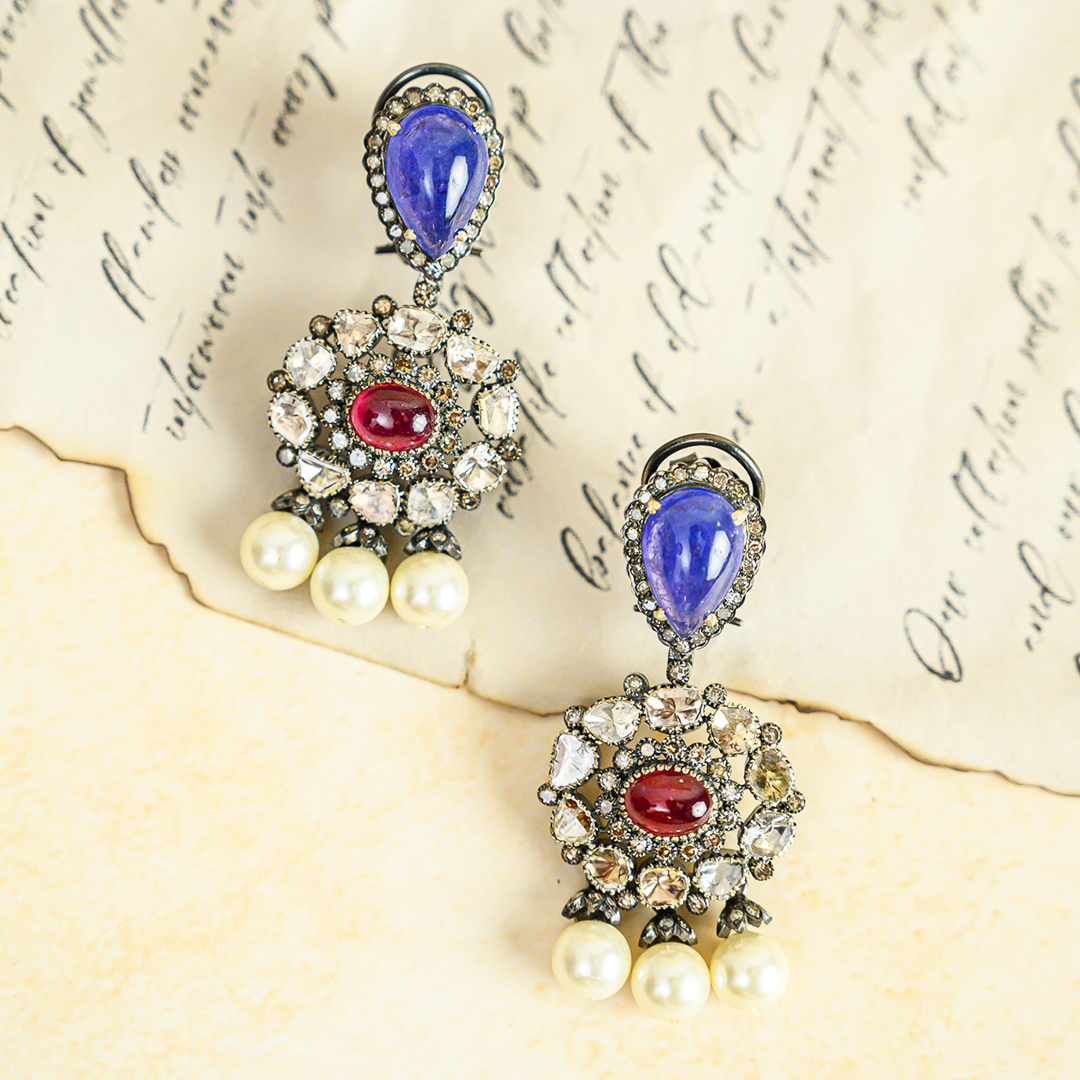 Sayra Polki Ruby Tanzanite Earrings