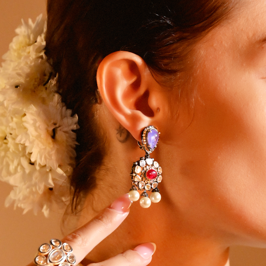 Sayra Polki Ruby Tanzanite Earrings