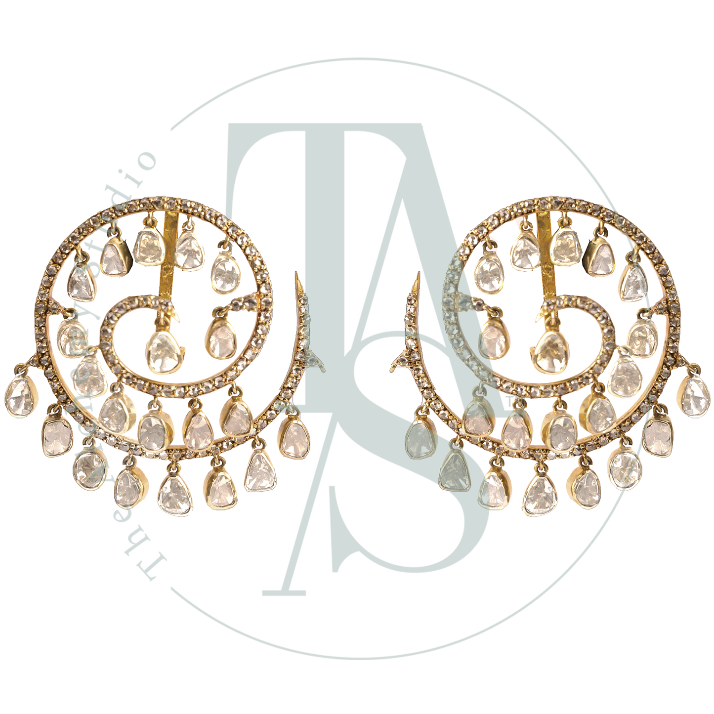 Swirl Polki and Diamond Victorian Balis