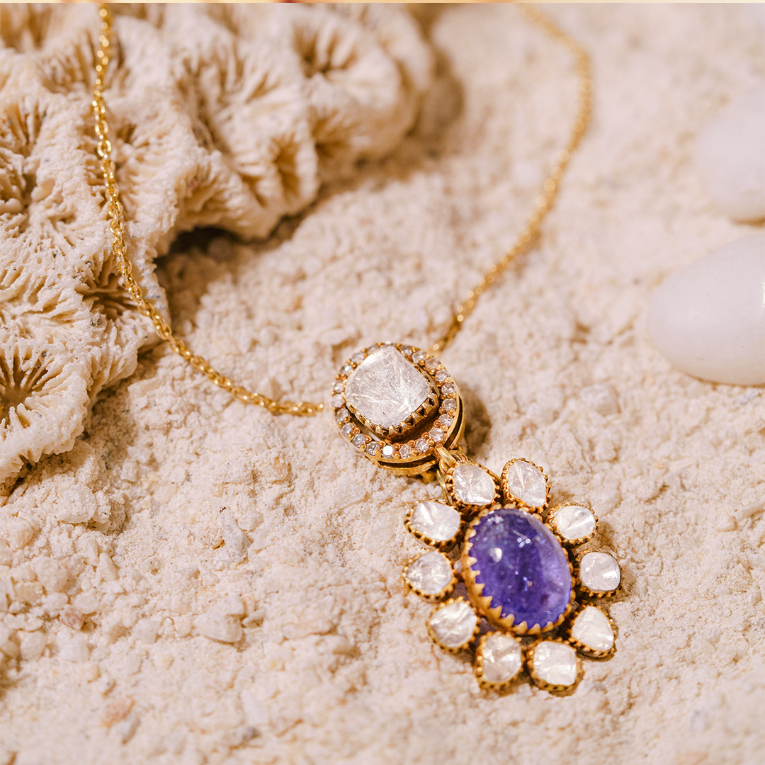 Dahlia Tanzanite Polki Pendant