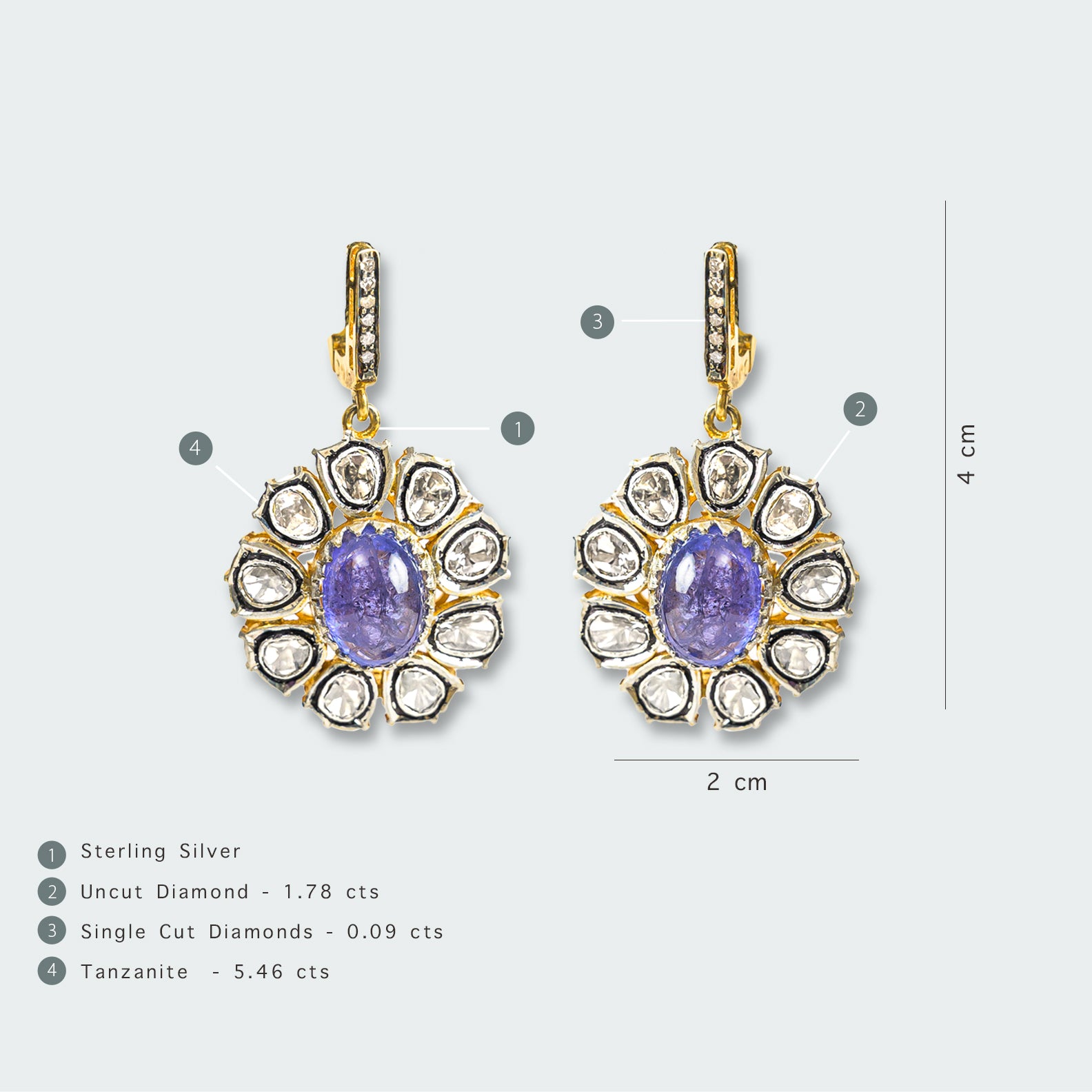 Arya Tanzanite Polki Earrings