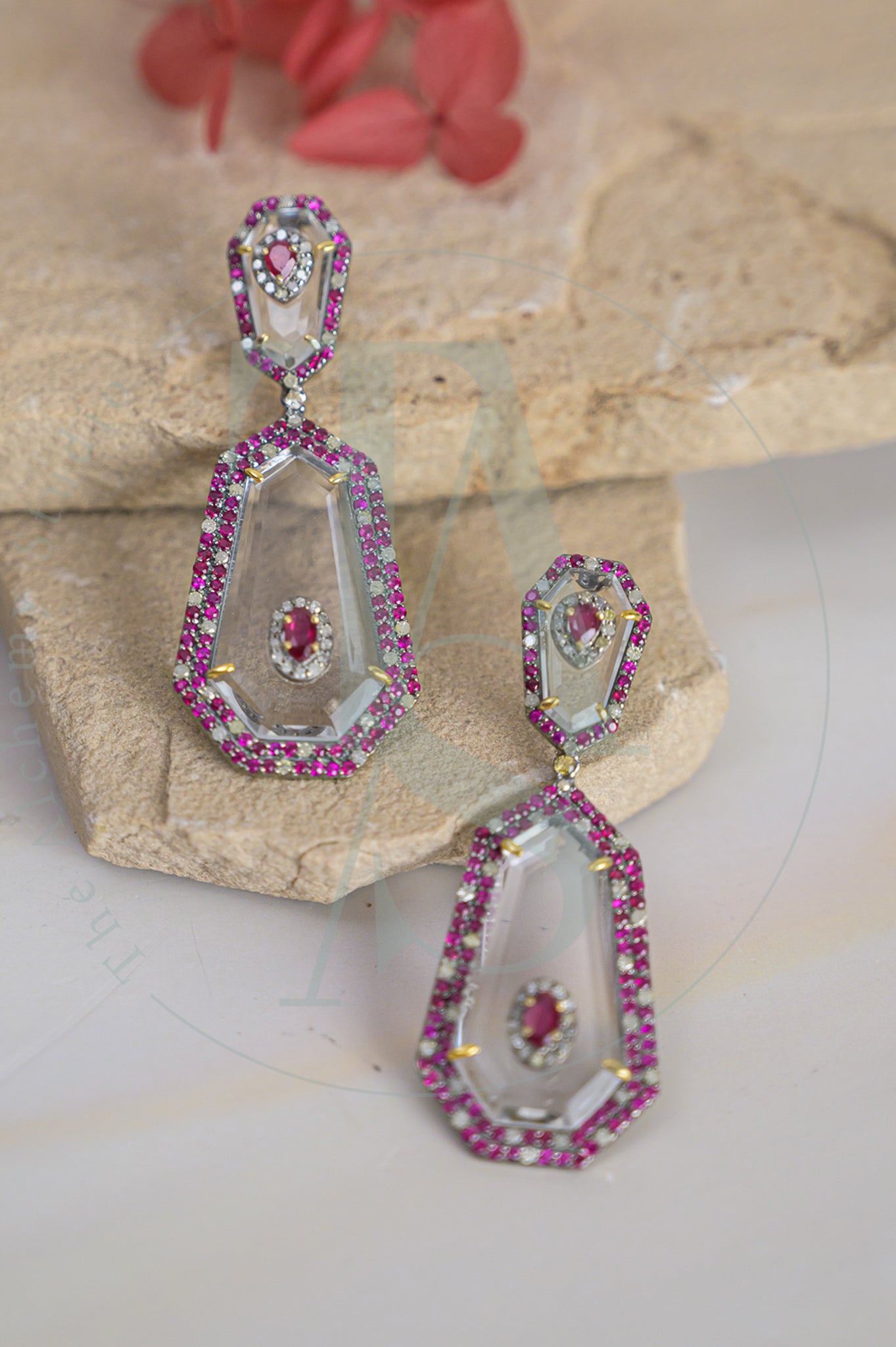 Estele Ruby and Crystal Earrings