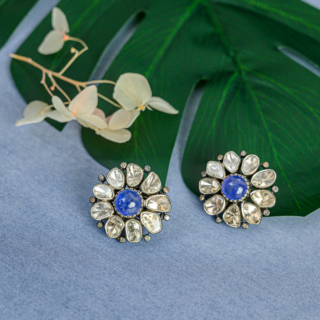 Amara Tanzanite Polki Flower Earrings