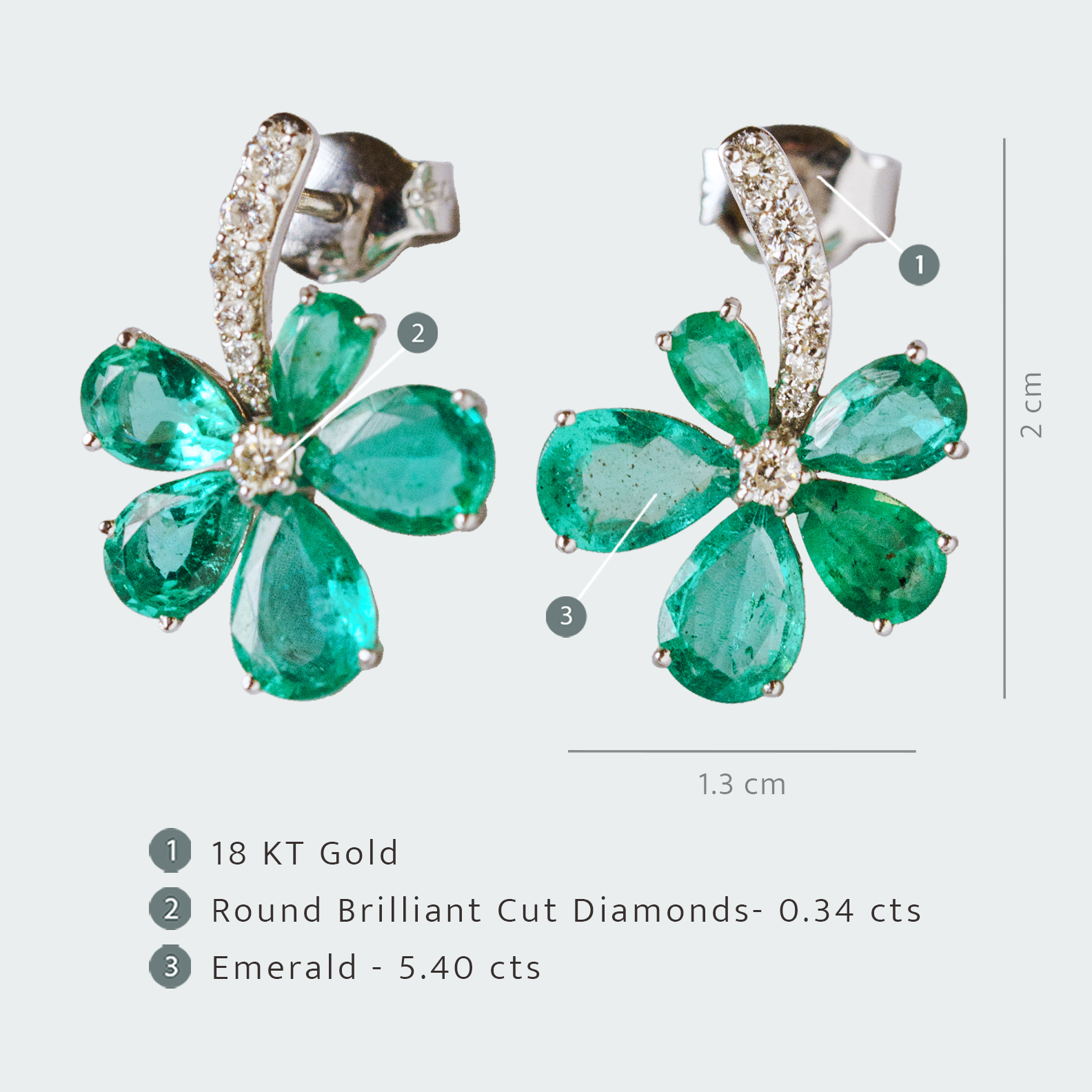 Asymmetric Flower Emerald Diamond Earrings
