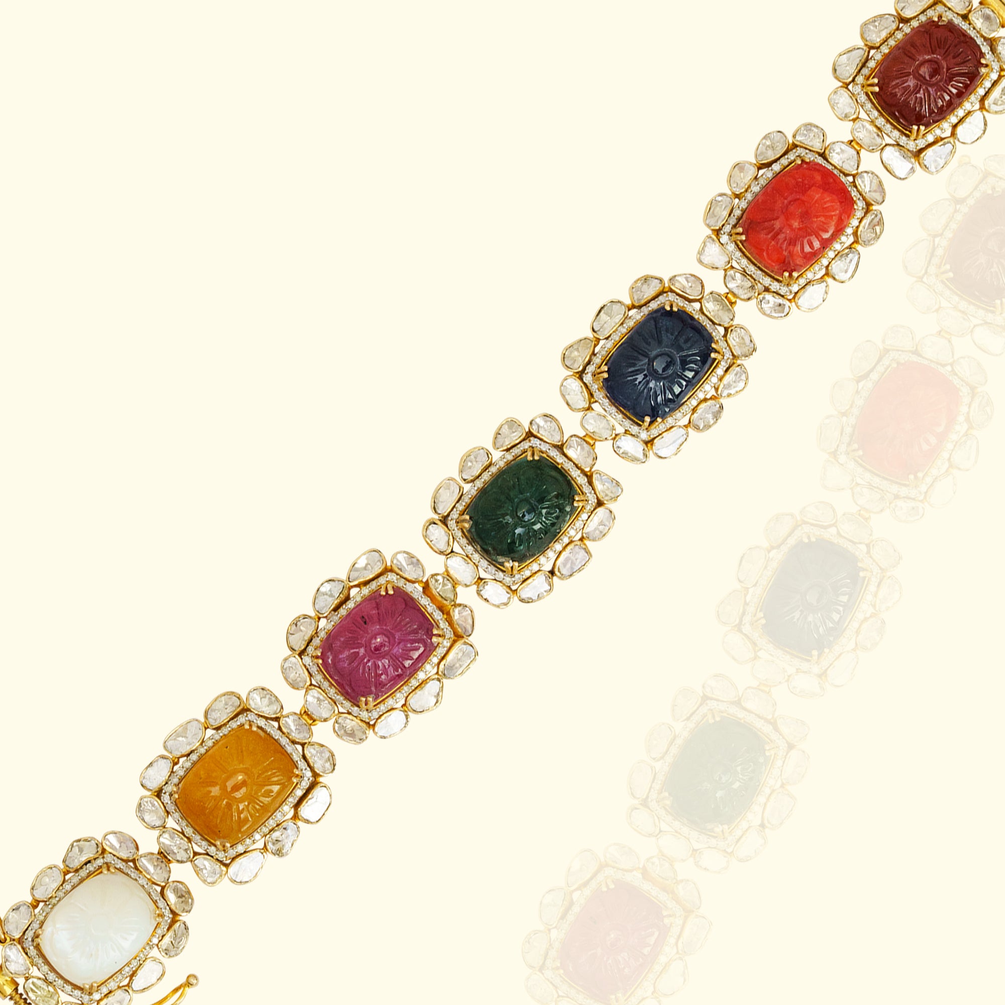 Ratnabali Navratan Bracelet with Polki and gemstones in 14Kt gold by The Alchemy Studio
