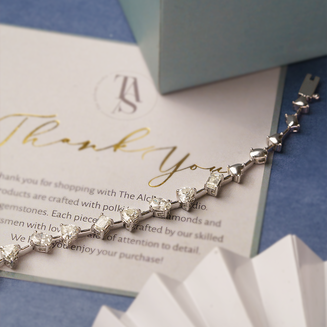 Fancy-cut diamond gold tennis bracelet, handcrafted luxury fine jewellery for women in India