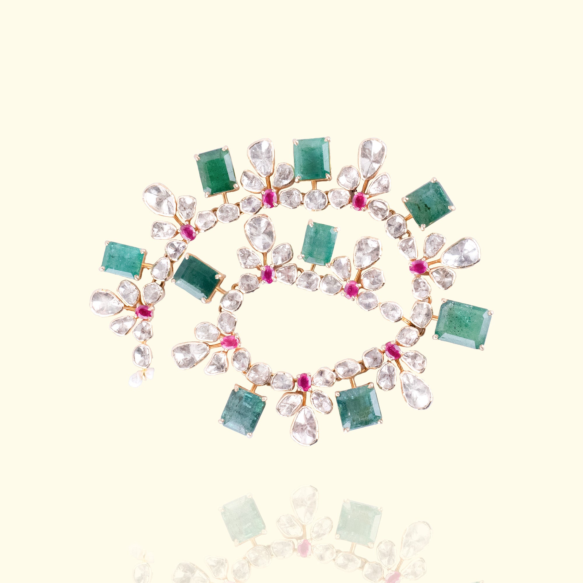 Nyaan Ruby Zambian Emerald Polki Necklace