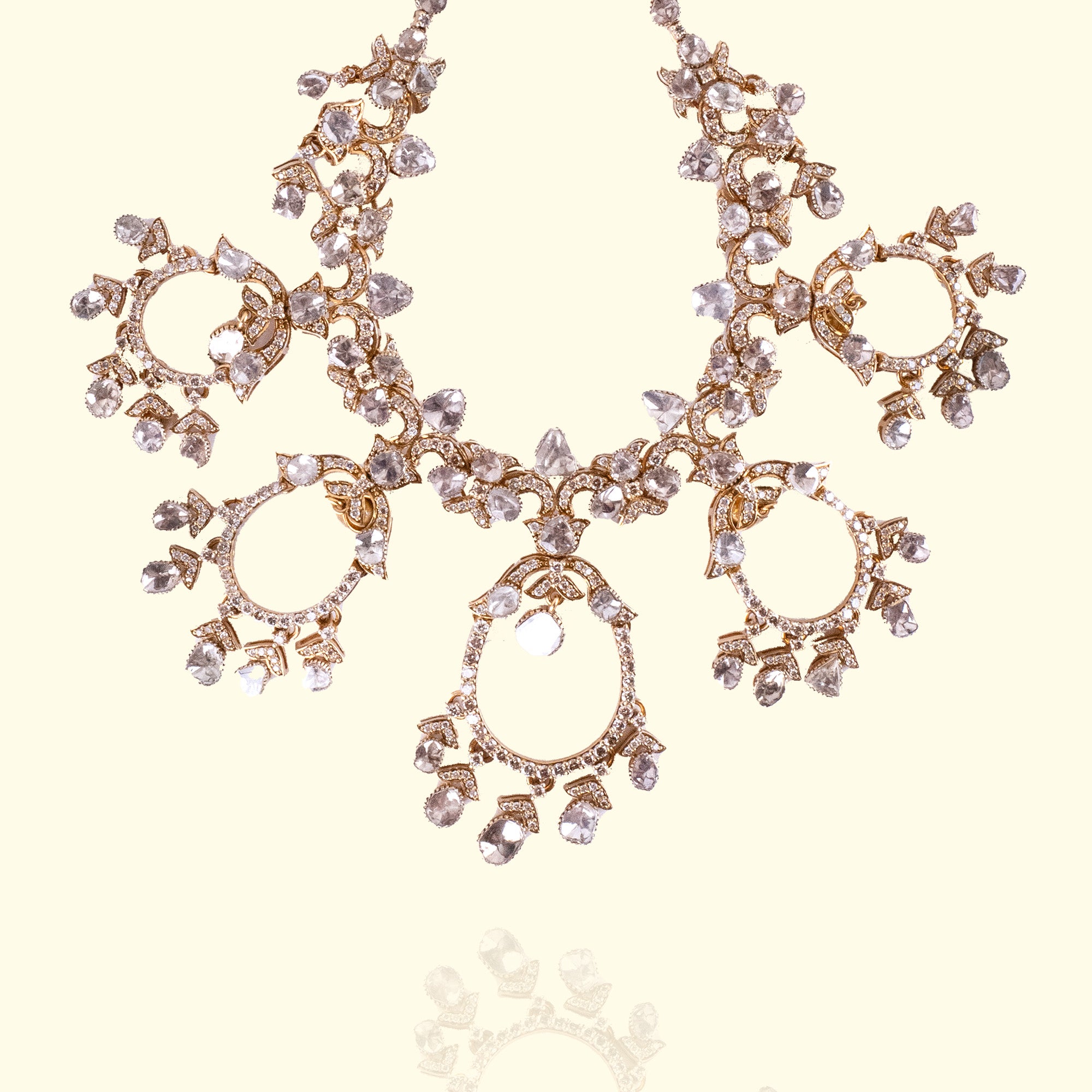 Polki diamond gold necklace, luxury handcrafted traditional fine jewellery for women in India